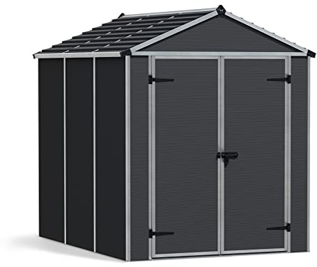 Canopia by Palram Gerätehaus Rubicon 6x8 Geräteschuppen Metall 229x185x217 cm Grau Polycarbonatplatten rostbeständig UV-Schutz