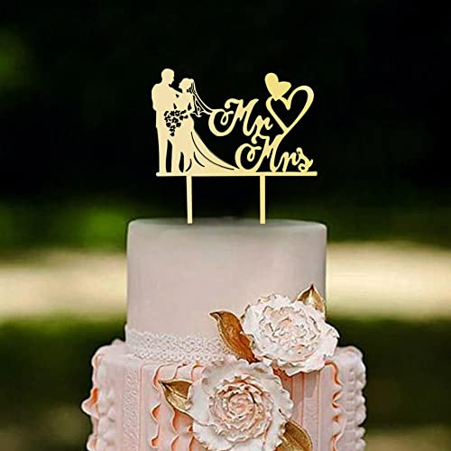 Cake Topper Hochzeit, Brautpaar Figuren Torte, Mr & Mrs Deko, Tortendeko, Hochzeitspaar Figuren, Personalisiert für Hochzeitstorten und Partytorten (Holzfarbe)