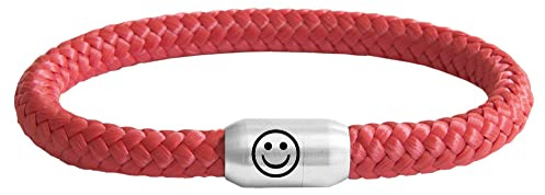 Paris Montana Original Emoji Smiley Segeltau Armband Geflochten Mit Gravur Handmade Hochwertiger Magnetverschluss 8mm (Rot, 19.00)