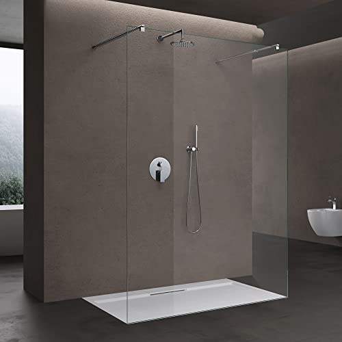doporro Box Doccia Walk-In 100x200cm, Parete Doccia Anticalcare in Vetro Trasparente 10mm con Bracci Sostegni Telescopici in Acciaio MMBR3