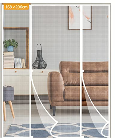 Yotache Fly Screen Door 168 x 206 cm, Reinforced Polyester Double Door Screen Curtain for Sliding Door Patio Door Keep Fly Bug Out, White
