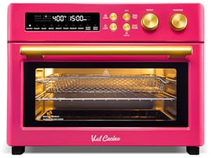 VAL CUCINA Limited Edition Happy Pink Infrared Heating Air Fryer Toaster Oven, Extra Large Countertop Convection Oven 10-in-1 Combo, 6-Slice Toast, Enamel Baking Pan Easy Clean with Recipe Book