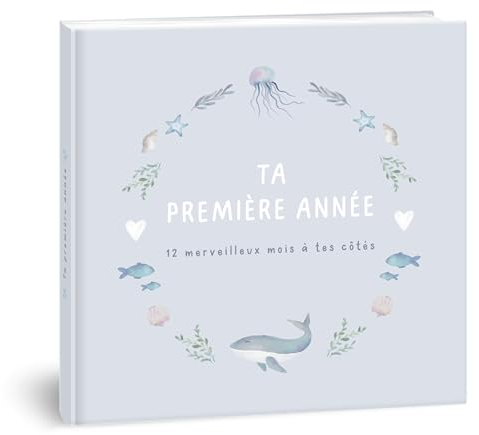 Livre naissance bébé mintkind® Ma première année baleine | Livre de naissance personnalisé | Cadeau nouveau-né pour fille et garçon | Journal de naissance à partir de 0 mois | Album de naissance