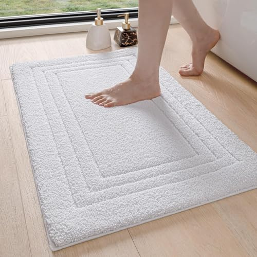 DEXI Tapis Salle de Bain Antiderapant 60 x 90 cm, Microfibre Moelleux et Absorbante, Doux et Confortable, Lavable en Machine, pour Douche, Baignoire, Toilettes, Blanc