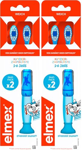 Elmex, spazzolino da denti per bambini da 2 a 6 anni, con ventosa, 2 pezzi (Confezione da 2)