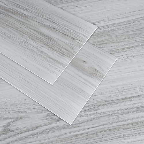 VaryPaper Light Grey Wood Effect Vinyl Floor Tiles Self Adhesive Grey Laminate Flooring 90cmx15cm 10 Pieces Peel and Stick Vinyl Flooring Roll Stick on Floor Tiles for Bathroom Kitchen