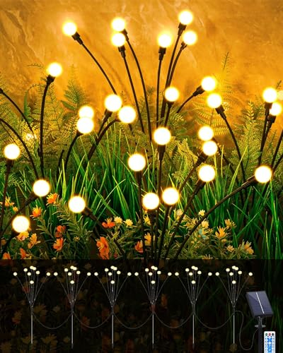 Redefun Solarlampen für Außen Garten 6 Stück 48 LED Glühwürmchen Solarleuchten mit Fernbedienung, 8 Modi Solar Glühwürmchen Wasserdicht Gartenbeleuchtung Firefly Gartenlichter Für Terrasse Balkon Deko