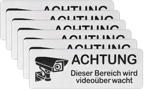 6x Videoüberwachung Privatgrundstück Schild, Klein Achtung Videoüberwacht Kameraüberwachung Selbstklebend, Dieser Bereich Wird Videoüberwacht für Kamera Überwachung, 8.5x3cm
