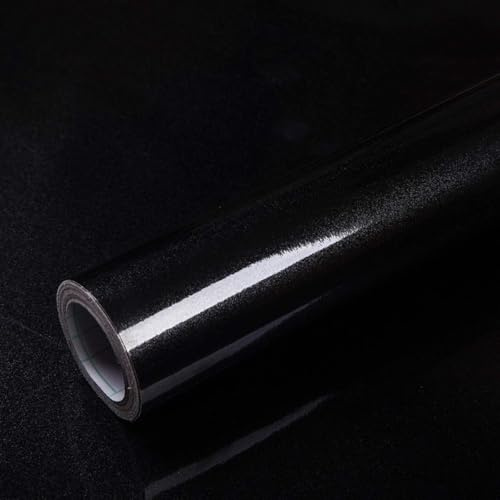 Warmiehomy Self Adhesive Wallpaper Vinyl Wrap Sticky Back Plastic Roll | 60cm x 10m Black Peel and Stick Wallpaper, Glossy Film Vinyl Wrap Contact Paper for Living Room Kitchen Cabinet Furniture