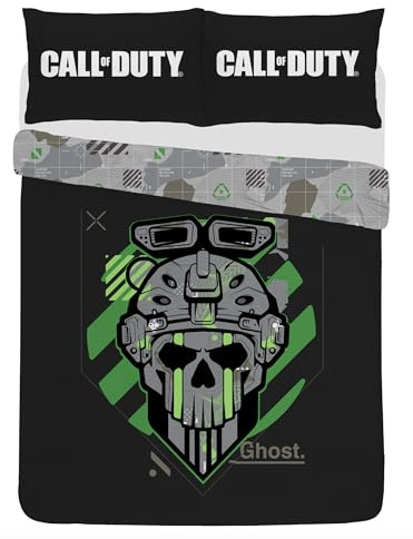 Call of Duty Double Duvet Cover Set | Official COD Polycotton Bedding | 200x200cm Reversible Quilt Cover & Pillowcase | Soft & Durable Gamer Bedding (Black/Green, Double)
