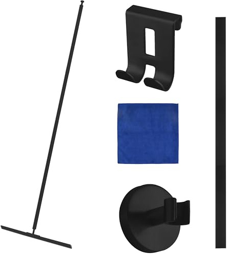 cocofy duschskrapa långt handtag 130 cm 45 cm bred – golvskrapa svart i rostfritt stål 304 som avdragare duschgolv med reservläpp och 2 krokar