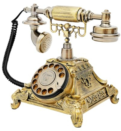 Retro fast telefon med nummerskiva, kabel retro telefon vintage telefon dekorativ hemmakontor telefon antik telefon med nummerskiva klassisk roterande skivtelefon