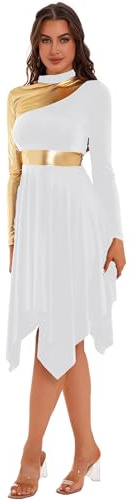CHICTRY Femme Ensemble Danse 2 Pièces Robe Liturgique Costume Danse Prière Louange Robe de Chœur Culte Manches Longues Choir Gown #S-XXL Blanc M