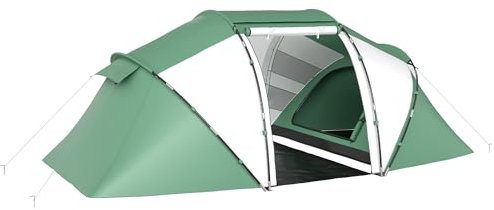 Outsunny 4-6 Man Camping Tent with Living Area and 2 Bedrooms, Hiking Sun Shelter, UV Protection Tunnel Tent, Green and White