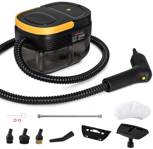 Moongiantgo Limpiador a Vapor Portátil 1500W, Vaporeta Profesional 3 BAR, Maquina de Vapor Limpieza Hogar, 1.6L Tanque de Agua con 3Velocidades& 7Accesorios para Cocina/Baño/Azulejos/Coches (Negro)