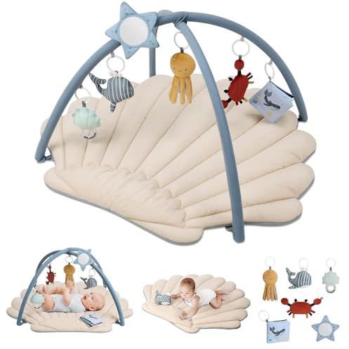 Blissful Diary Gimnasio Bebe, Manta Actividades Bebe Con 6 Juguetes Desmontables, Manta Juegos Bebe Fácil De Instalar Y Limpiar, Regalo Esencial Para Bebés, Boho Océano