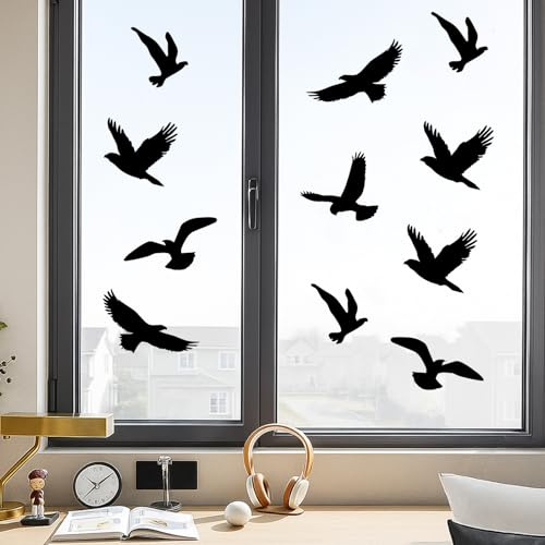 Nevoluxer 20 Pieces Bird Window Stickers Anti Collision Large Decals for Glass to Deter Birds Reusable Bird Shape Window Stickers for Home and Office