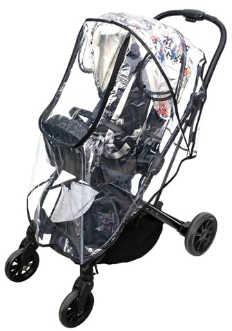 ASSRECT Pushchair Rain Cover Universal, PEVA Pram Rain Cover with Lift-Up Window & Double Zippers, Breathable Waterproof Vents Fit for Pram, Stroller, Buggy