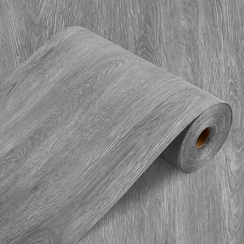 AKOLAFE Luxury Vinyl Flooring Roll Clearance Peel and Stick Floor Tile Waterproof Grey Wood 394x15.7 Self Adhesive Vinyl Floor Tiles LVT Laminate Flooring Roll Sticky on Bathroom Kitchen Basement