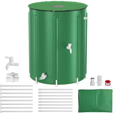 Depósito de lluvia plegable de 500 litros con grifo y válvula de drenaje, depósito de agua de PVC con rejilla protectora para hojas, resistente a los rayos UV, colector de agua de lluvia para ahorrar
