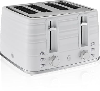 Swan 4-Slice Symphony Toaster, White, Defrost, Cancel and Reheat Functions, Independent Browning Controls, ST31054WN