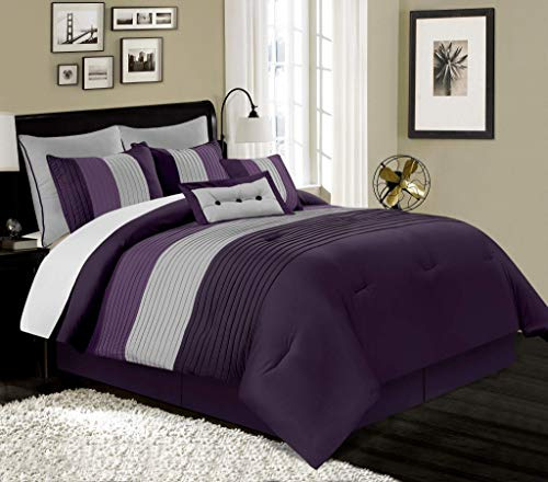 Chezmoi Collection Loft 8-Piece Luxury Striped Comforter Set (California King, Purple/Gray/Lavender)