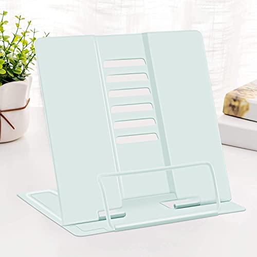 Support de Livre en Métal, Support de Livre de Cuisine Pliable, 6 Hauteurs Réglable Support de Livre, Support de Lecture Métal Multifonction pour Livres Recette Manuel Partitions(Vert Macaron)