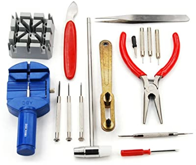 DISCORAMA KIT RIPARAZIONE OROLOGI, SET DI ACCESSORI PER RIPARAZIONE OROLOGI PROFESSIONALE, ATTREZZI OROLOGIAIO FAI DA TE