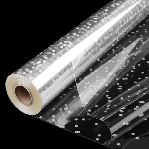 Clear Cellophane Wrap Roll (86CM x 45M)-3 Mil Thicken Cellophane Roll with White Dot, Large Clear Wrapping Paper to Flower Gift Baskets Wrap, Gift Basket Wrapping Supplies