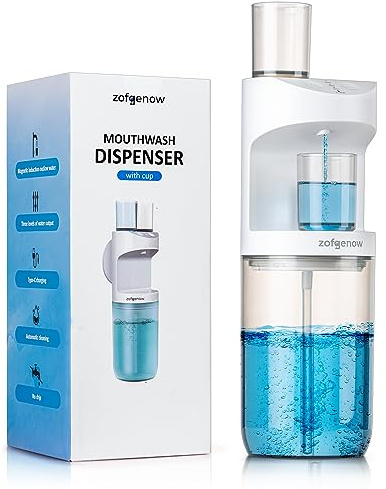 ZOFGENOW Automatic Mouthwash Dispenser for Bathroom,Bathroom Accessories 19.4 Fl Oz Dispensers with Magnetic Cups,Wall Mounted Dispenser,Suitable for All Age Groups,White