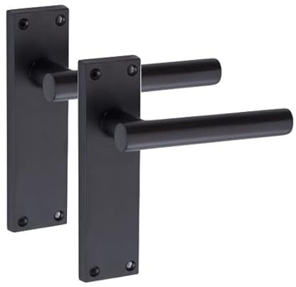 Golden Grace Door Handle Straight T-Bar Modern Lever Backplate for Latch, Matt Black Finish, 1 Pair - 150mm x 40mm