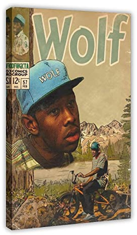 Tyler, The Creator Wolf - Poster su tela, con copertina dell'album musicale autografato, per camera da letto, camera da letto, ufficio, camera da letto, regalo, 50 x 75 cm