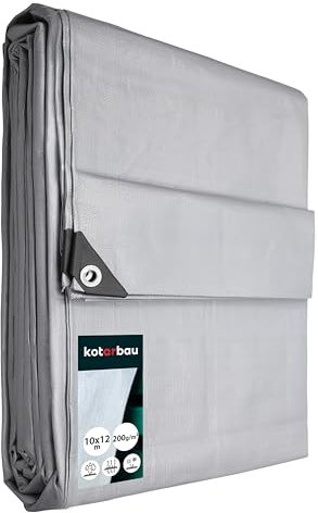 KOTARBAU® Telo Impermeabile Esterno - Polietilene - 10 x 12 m - Argento - 200 g/m² - Telo Sotto Piscina Fuori Terra - Copertura con Occhielli - Telone Robusto - Copertura Esterna - Telone da Giardino