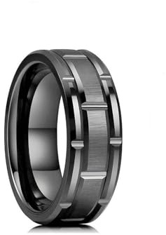 MAGIIE Anillos Vintage Clásico 8mm Hombre Banda Negro,Cuadros Buen Regalo para su Amor Boda Compromiso Navidad Graduación