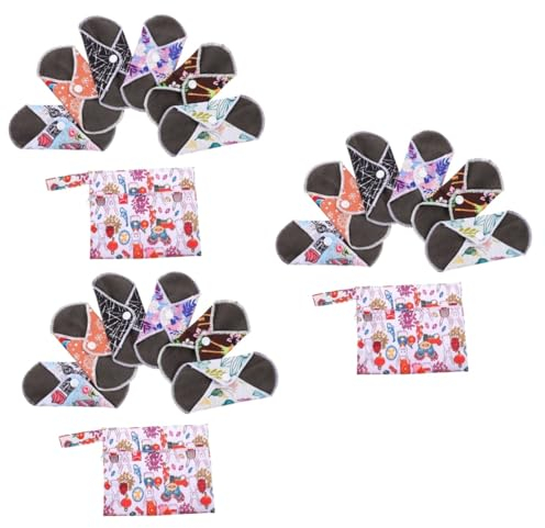 minkissy 3 Sätze Damenbinde Waschbare Inkontinenzeinlagen Wiederverwendbarer Tampon Stoffbinden Menstruation Tragbare Serviette Saugfähige Menstruationsbinde Atmungsaktiv Liner Bambus-kohle