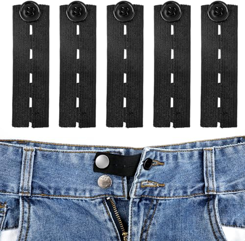 COMNICO 5 Stück Taillenverlängerungsknöpf Elastisch Bequem Verstellbar Hosenbunderweiterung Hosenknopf für Jeans Hosen Röcke Kleider Hosen (Schwarz)