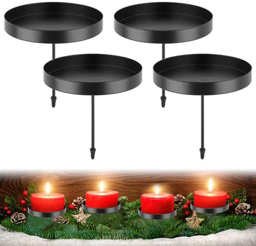 Kerzenhalter Adventskranz, Kerzenhalter Stumpenkerzen Stabkerzen Schwarz, 4 Stück Metall Kerzenständer zum Stecken für Weihnachten, Hochzeit, Geburtstag, Partydekoration