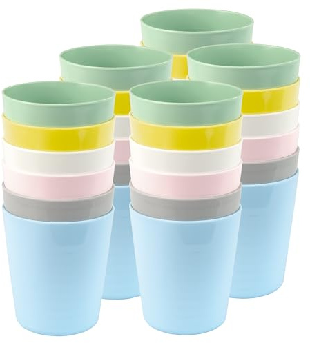 Set of 30 x KALAS Kids' Plastic Cups, 230ml, Mixed Pastel Colours, Stackable, Dishwasher Safe