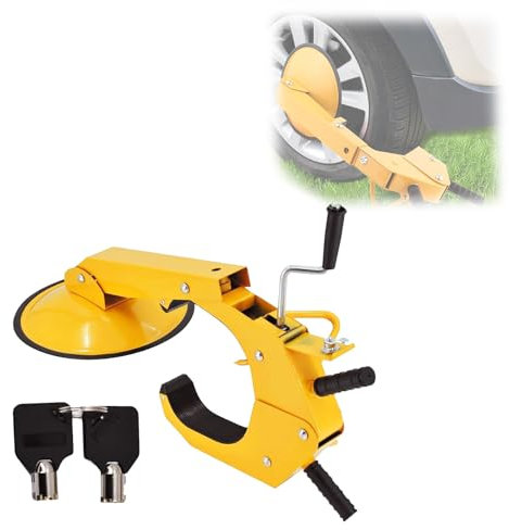 WUDLEP Radschloss Autokralle 1 Stk, Radschloss, Autokralle, Reifenschloss, Anti-Diebstahl, Anhänger-Radkralle, Schloss, Parkkralle für Autos, Lkw, SUVs, Camper, Gelb