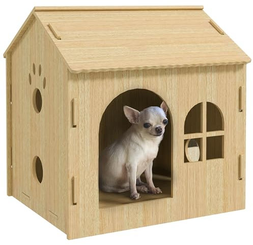 PawHut Caseta para Perros Casa para Perros Interior con Ventana Diseño de Garra Hueca Casita para Perros y Gatos 49,5x41x51 cm Roble