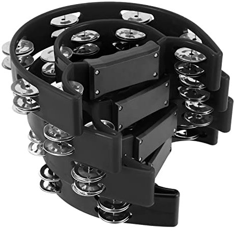 NAMYEUT 4 Stück Tambourine Schwarz, Plastik Zweireihiges Jingles Tamburin Percussion Instrument mit 40 Schellen, Hand Tamburin Halbmond für Party Unterhaltung