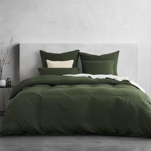 Duvetnova Copripiumino Matrimoniale 260x240 Verde Oliva, Microfibra Prelavata Super Morbida Effetto Cotone, Certificazione OEKO-TEX, 1 Copripiumino 260x240 + 2 Federe 65x65 cm