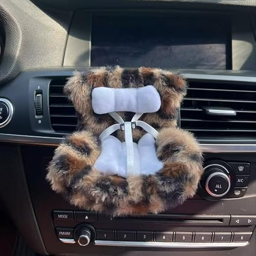 Autositz für Labubu Puppen mit Lüftungsschlitzclip und Desktop-Ständer, süßes funktionales Autoornament für Labubu-Fans und Puppensammler, Auto-Dekorationsanzeige Zubehör (Brown)
