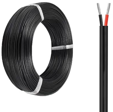 Flexibel strömkabel med 2 ledare, 20–10 meter, 25/50/100 fot, PVC-hölje med hög temperatur (392 °F), förtennad kopparledare för hushållsapparater (25 ft, 16 AWG)