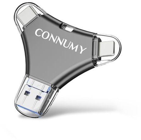 CONNUMY Pendrive 256GB para iPhone,Memoria Externa para iPhone/Pad/Android/PC,4 en 1 Memoria USB Copia de Seguridad de Fotos/Vídeos Sin Aplicación.