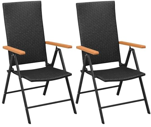 Fecpoo Stapelbara trädgårdsstolar, 2 st. – 7-vägs justerbart ryggstöd, PE-rotting svart, 55 x 64 x 105 cm, för terrass och trädgård