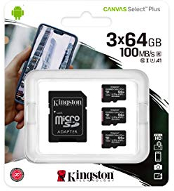 Kingston Canvas Select Plus microSD Speicherkarte, SDCS2/64GB-3P1A Class 10 (3x Karte,inkl. SD Adapter)
