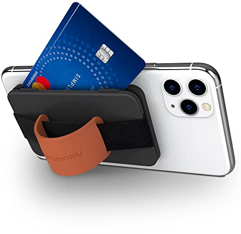 Sinjimoru Cell Phone Card Holder Wallet Case with Stand, Zip 2, Black with Clementine Band