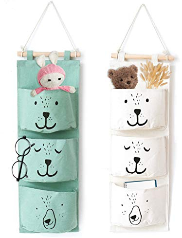 2 pcs Wand Hängen Tasche,Hängender Organizer mit 3 Taschen,Badezimmer Hängende Tasche,Hängende Tasche für Kinder,Baby hängende Tasche,Stoff hängende Tasche,Faltbare Hängetasche