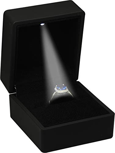 The Jewellery Pak LED Black Ring Box for Proposal, Wedding, Engagement - Luxury Jewelry Gift Box with Light for Men for Women